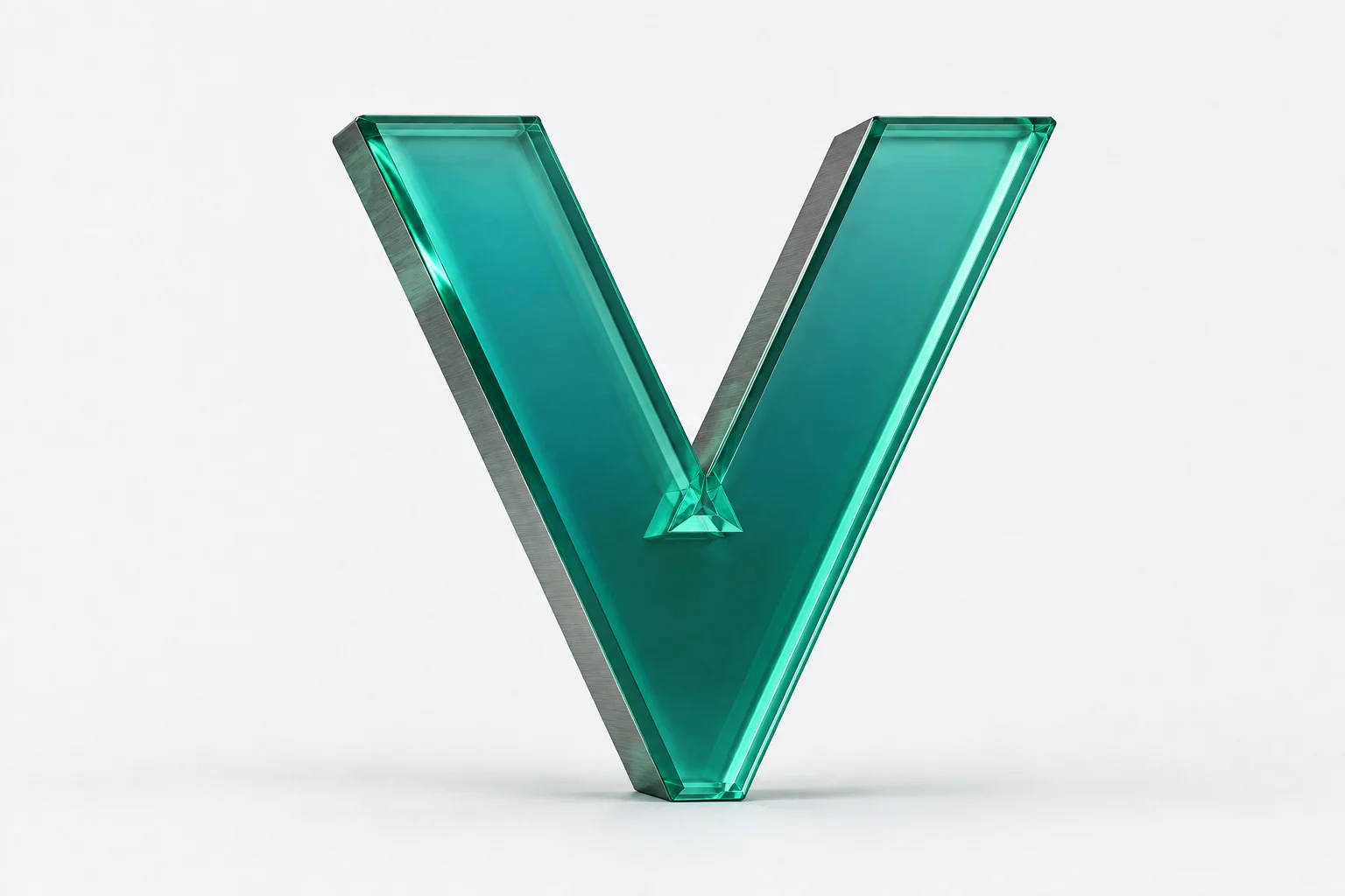 Escultura do símbolo Valoren em vidro jade, com prisma integrado à flexão.